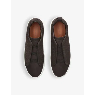 Ermenegildo Zegna Mens Dark Brown Pelletessuta Woven Leather Low-top Trainers In Dark Brown