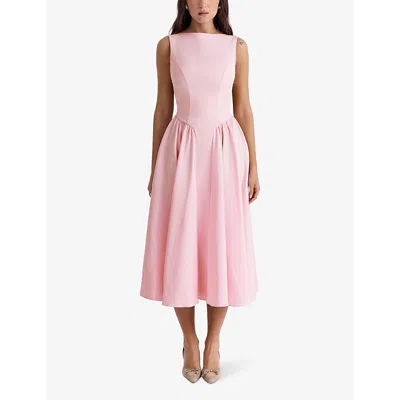 House Of Cb Florentina Open Back Cocktail Midi Dress In Ballerina Pink