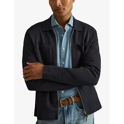 Reiss Mens Navy Rivers Regular-fit Zip-up Knitted Cardigan Xxl In Navy