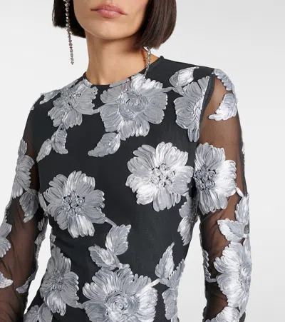 Rotate Birger Christensen Embroidered Mesh Minidress In Grey