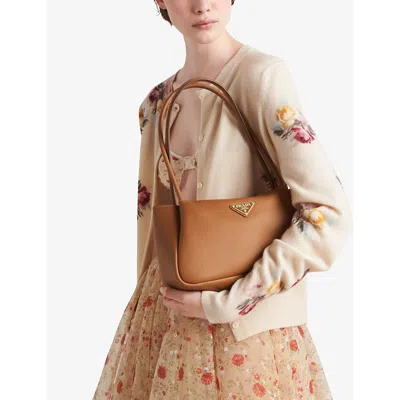 Prada Womens Brown Brand-plaque Medium Leather Shoulder Bag In Brown
