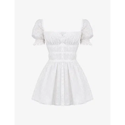 Mistress Rocks Womens Cloud Square-neck Puff-sleeve Broderie Cotton Mini Dress In Cloud