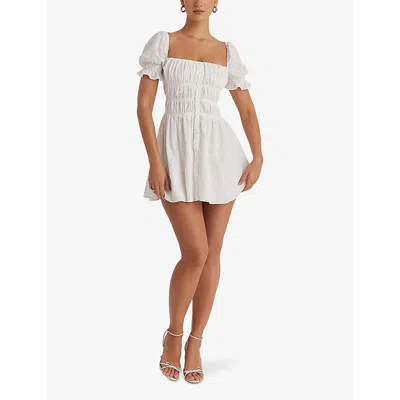 Mistress Rocks Womens Cloud Square-neck Puff-sleeve Broderie Cotton Mini Dress In Cloud