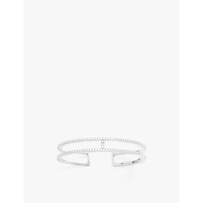 Apm Monaco Ens Double Line Pavé Sterling-silver And Cubic Zirconia Cuff In Silver