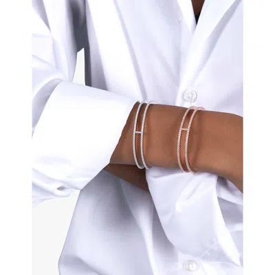 Apm Monaco Ens Double Line Pavé Sterling-silver And Cubic Zirconia Cuff In Silver