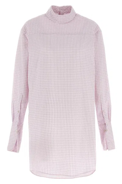 Dries Van Noten Long Cotton Shirt With Checkered Pattern In Pink
