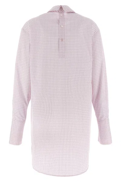 Dries Van Noten Long Cotton Shirt With Checkered Pattern In Pink