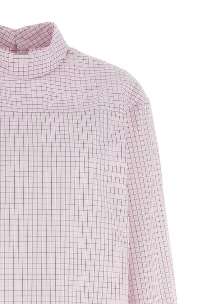 Dries Van Noten Long Cotton Shirt With Checkered Pattern In Pink