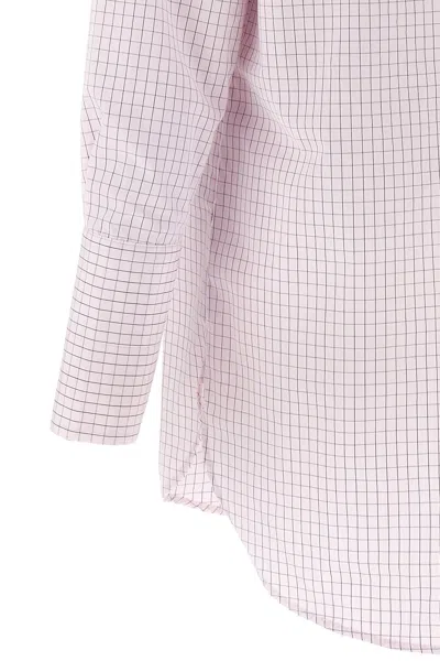 Dries Van Noten Long Cotton Shirt With Checkered Pattern In Pink