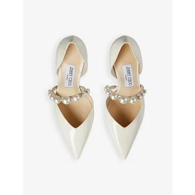 Jimmy Choo Aurelie 85 Faux Pearl-embellished Patent-leather Pumps In Latte/white