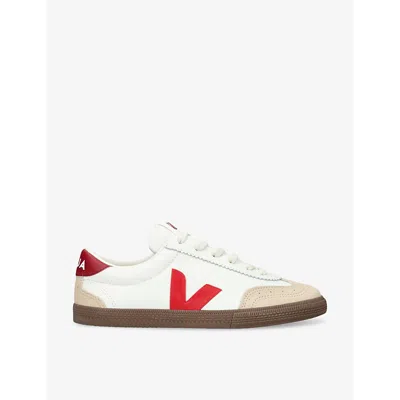 Veja Volley O. T. Leather Sneakers White Pekin Bark In Red