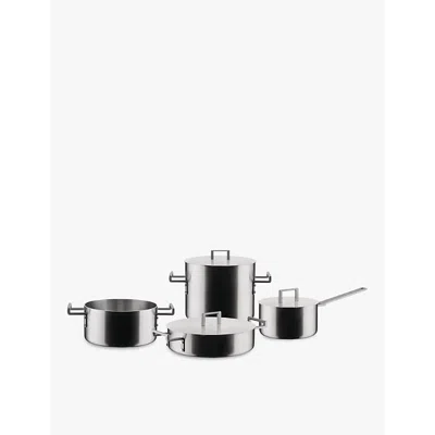 Alessi Silver Convivio 4-piece Stainless-steel Cookware Set In Silver