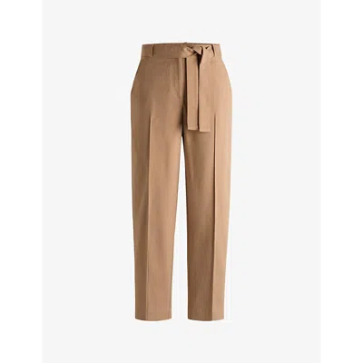 Hugo Boss Womens Medium Beige Tie-waist Tapered-leg High-rise Stretch-cotton Trousers In Medium Beige