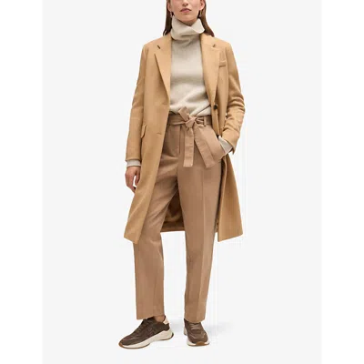 Hugo Boss Womens Medium Beige Tie-waist Tapered-leg High-rise Stretch-cotton Trousers In Medium Beige