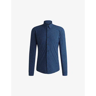 Hugo Boss Mens Navy Geometric-pattern Slim-fit Stretch-jersey Shirt In Navy