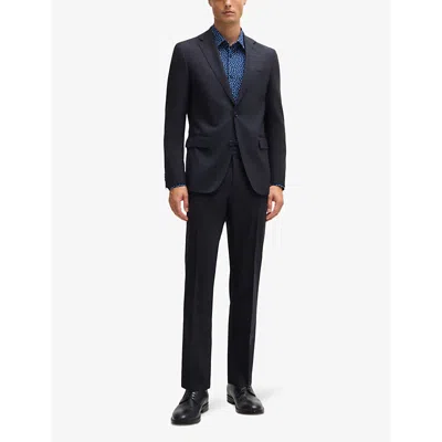 Hugo Boss Mens Navy Geometric-pattern Slim-fit Stretch-jersey Shirt In Navy