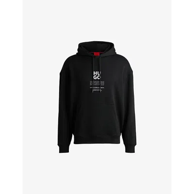 Hugo Boss Mens Black Flame Graphic-print Oversized-fit Cotton-blend Hoody In Black