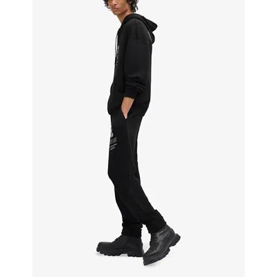 Hugo Boss Mens Black Flame Graphic-print Oversized-fit Cotton-blend Hoody In Black