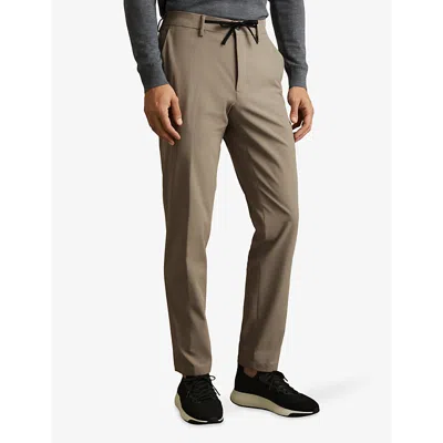 Reiss Mens Taupe Brown Split Drawstring-waist Straight-leg Stretch-woven Trousers In Taupe Brown