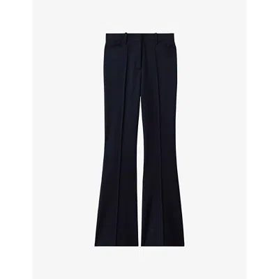 Reiss Navy Petite Twill Patch-pocket Flared Trousers In Navy