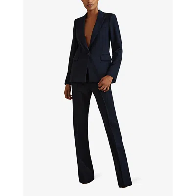 Reiss Navy Petite Twill Patch-pocket Flared Trousers In Navy