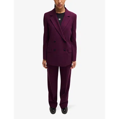 Hugo Boss Womens Medium Purple Double-breasted Relaxed-fit Stretch-woven Blazer In Medium Purple