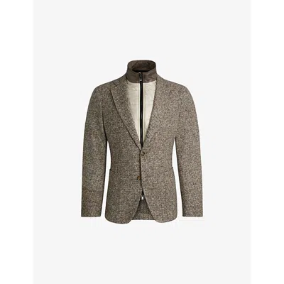 Hugo Boss Mens Open White Quilted-panel Slim-fit Wool-blend Jacket In Open White