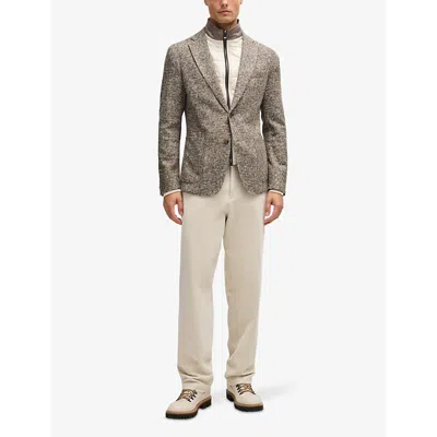 Hugo Boss Mens Open White Quilted-panel Slim-fit Wool-blend Jacket In Open White