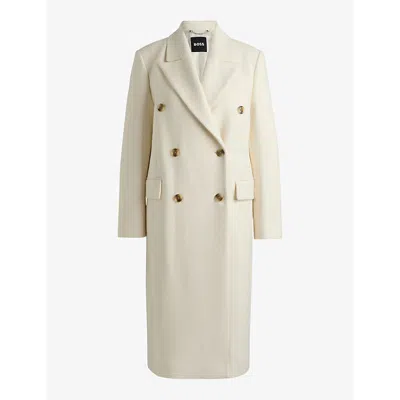 Hugo Boss Long-length Twill Coat With Double-breasted Closure In Open White