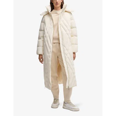 Hugo Boss Longline Quilted Jacket With Down-and-feather Filling In Open White