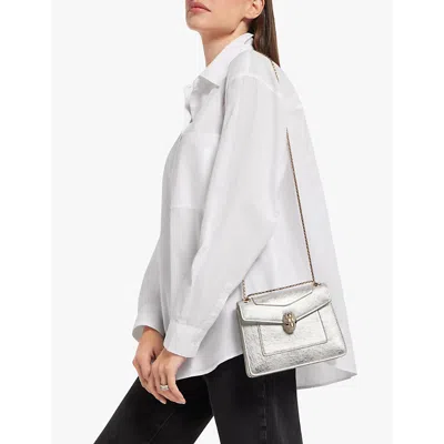 Bvlgari Womens Silver Serpenti Forever Day-to-night Small Stud-embellished Leather Shoulder Bag In Silver
