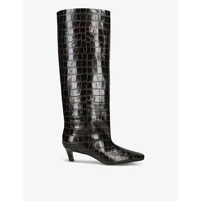 Totême Croco-embossed Wide Shaft Boots Dark Brown In Dark Brown
