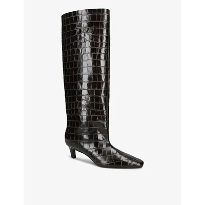 Totême Croco-embossed Wide Shaft Boots Dark Brown In Dark Brown