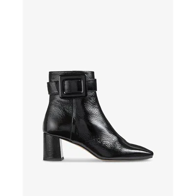 Lk Bennett Womens Bla-black Wilde Square-toe Patent-leather Ankle Boots Eur 37 / 4 Uk In Bla-black