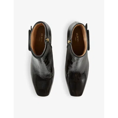 Lk Bennett Womens Bla-black Wilde Square-toe Patent-leather Ankle Boots Eur 37 / 4 Uk In Bla-black
