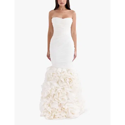 House Of Cb Womens Ivory Gabrielle Ruffled Organza-blend Bridal Gown Xs In Ivory