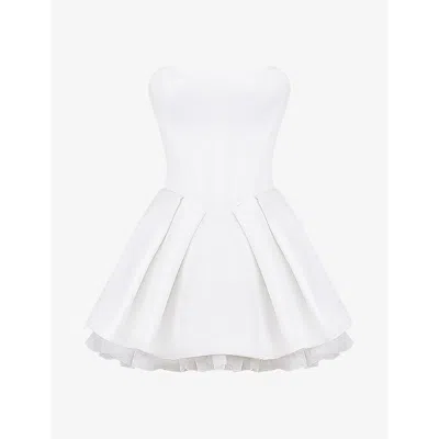 House Of Cb Womens White Noele Fitted-bodice Bow-embellished Woven Mini Gown In White