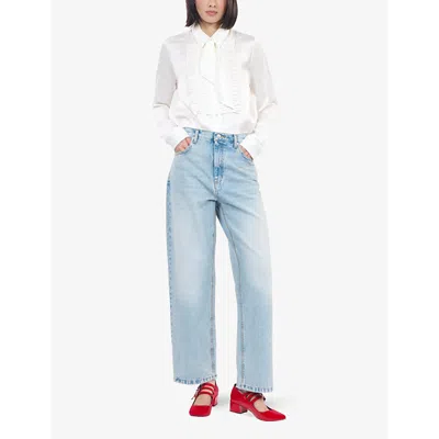 The Kooples Womens  Faded-wash Straight-leg Mid-rise Jeans In Blue Bleached / Navy