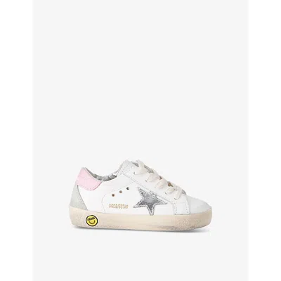 Golden Goose Silver Com Kids' Super Star Star-embroidered Leather Low-top Trainers Eur 20 / 4 Uk In Silver Com