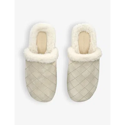 Bottega Veneta Mens Beige Reggie Intrecciato Shearling-lined Suede Mules In Beige