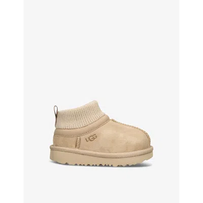 Ugg Kids' Classic Ultra Stretch Cuff Suede And Shearling Boot In Beige