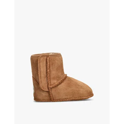 Ugg Brown Baby I Baby Classic Logo-patch Suede And Shearling Crib B In Brown