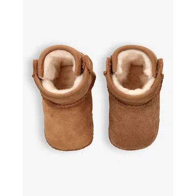 Ugg Brown Baby I Baby Classic Logo-patch Suede And Shearling Crib B In Brown