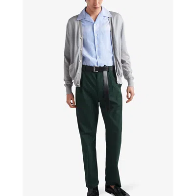 Prada Mens Green Poplin Brand-print Straight-leg Slim-fit Woven Trousers In Green