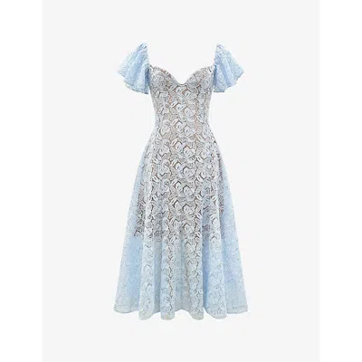 House Of Cb Austen Lace Flutter Sleeves Midi Dress In Bluebell