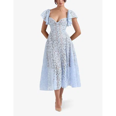 House Of Cb Austen Lace Flutter Sleeves Midi Dress In Bluebell