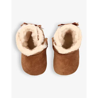 Ugg Brown Baby I Baby Bailey Bow Logo-patch Suede And Shearling Crib B In Brown