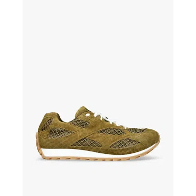 Bottega Veneta Womens Khaki Orbit Suede And Mesh Low-top Trainers In Khaki