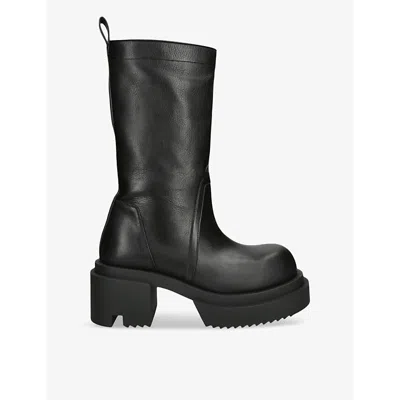 Rick Owens Womens Black Pull On Bogun Leather Heeled Knee-high Boots In Black