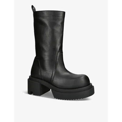 Rick Owens Womens Black Pull On Bogun Leather Heeled Knee-high Boots In Black